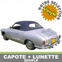Capote auto Karmann Ghia cabriolet en Vinyle sur toile coton avec lunette arri&egrave;re en PVC