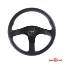 Volant Personal Neo Actis en cuir noir, logo jaune et coutures jaunes