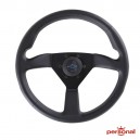 Volant Personal Neo Eagle en cuir noir, logo bleu et coutures bleues