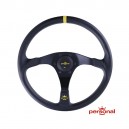 Volant Personal Trophy en cuir ou cuir retourn&eacute; noir, logo jaune et coutures jaunes